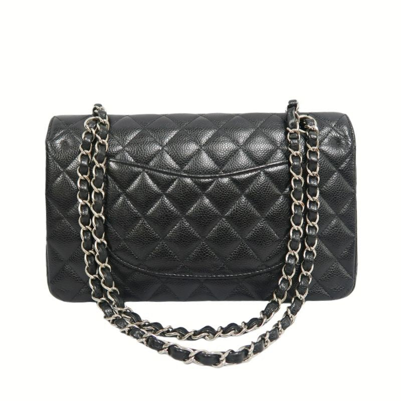 CHANEL Classic Flap Shoulder Bag, Caviar Leather, Black with Silver Hardware, Dust Bag Included