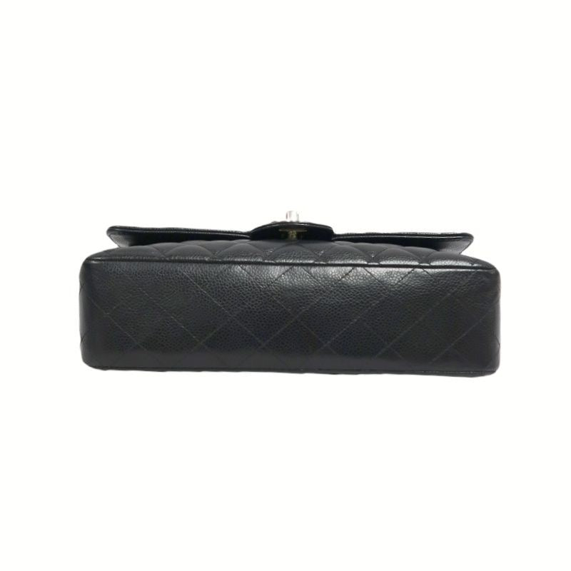 CHANEL Classic Flap Shoulder Bag, Caviar Leather, Black with Silver Hardware, Dust Bag Included