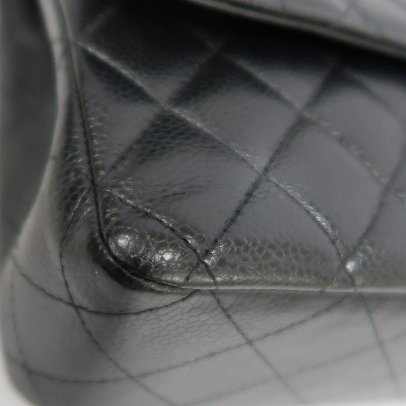 CHANEL Classic Flap Shoulder Bag, Caviar Leather, Black with Silver Hardware, Dust Bag Included
