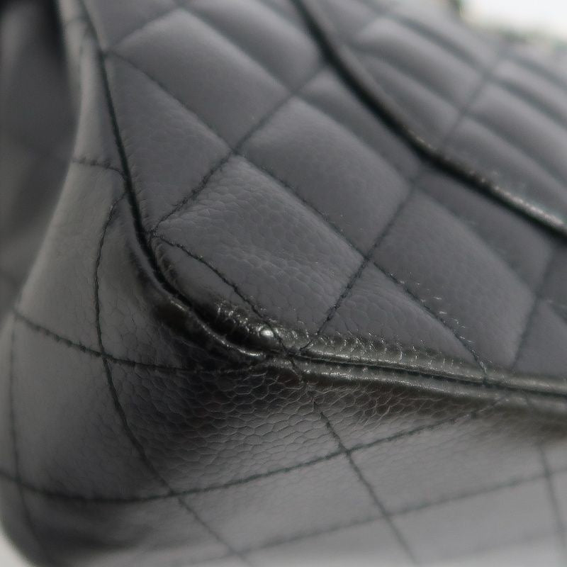 CHANEL Classic Flap Shoulder Bag, Caviar Leather, Black with Silver Hardware, Dust Bag Included