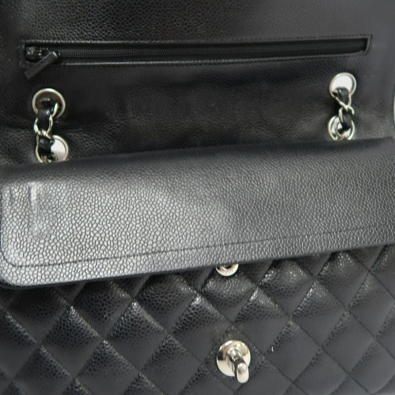 CHANEL Classic Flap Shoulder Bag, Caviar Leather, Black with Silver Hardware, Dust Bag Included