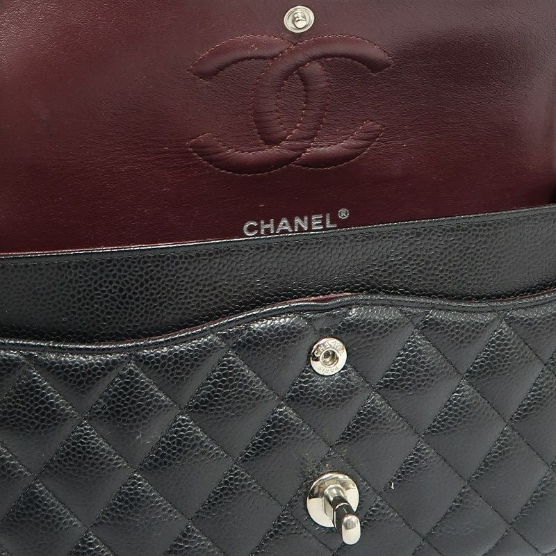 CHANEL Classic Flap Shoulder Bag, Caviar Leather, Black with Silver Hardware, Dust Bag Included