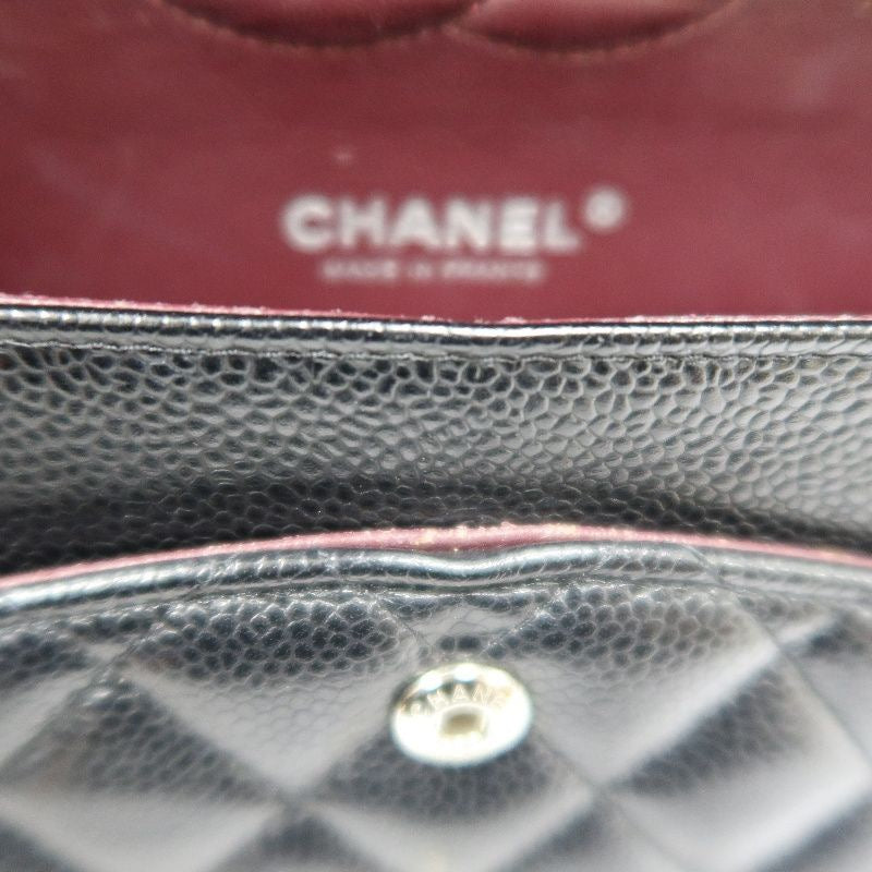 CHANEL Classic Flap Shoulder Bag, Caviar Leather, Black with Silver Hardware, Dust Bag Included