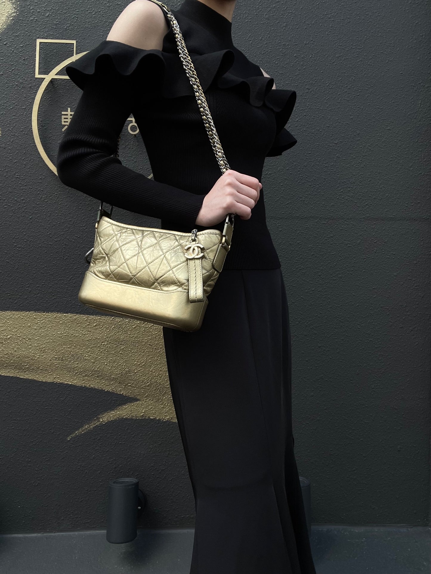 CHANEL Gold Waxed Calfskin Gabrielle Chain Shoulder Crossbody Bag