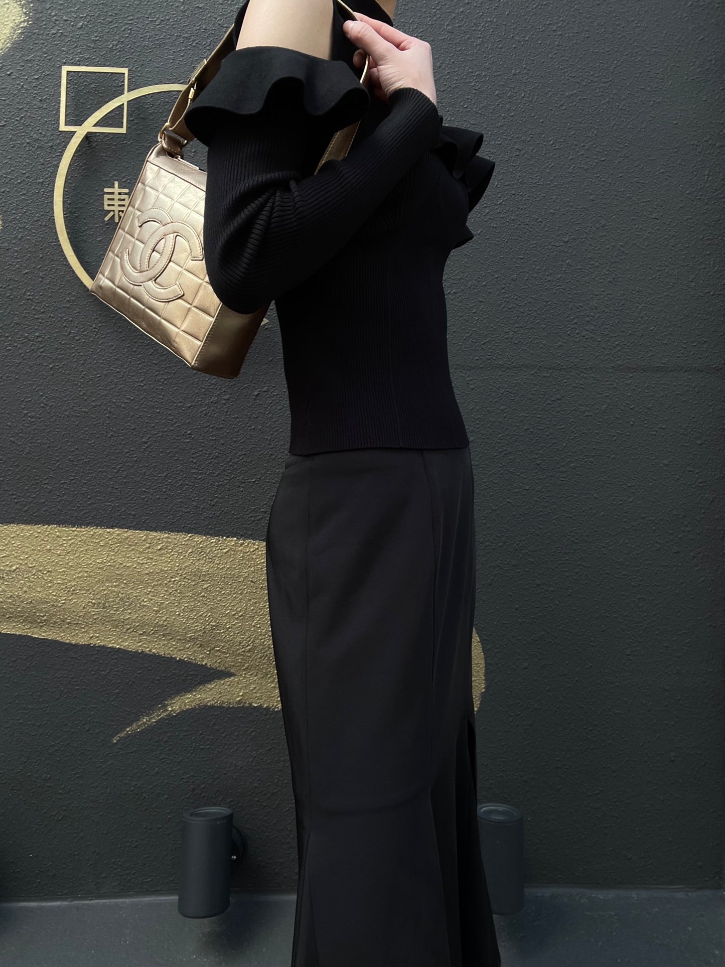 CHANEL Handbag, Gold-Brown Lambskin Leather, Quilted Pattern, Gold Hardware, Armpit & Shoulder Bag