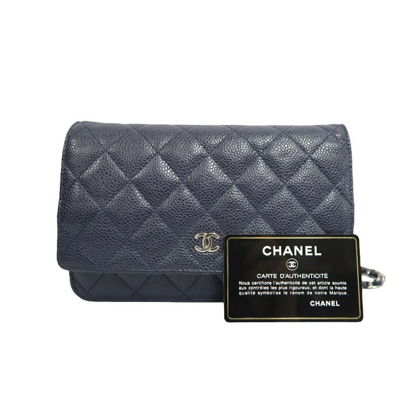 CHANEL Quilted WOC Shoulder Bag, Caviar Leather, Navy, Silver-Tone Hardware, With Guarantee Card