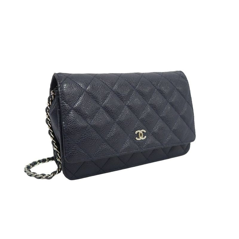 CHANEL Quilted WOC Shoulder Bag, Caviar Leather, Navy, Silver-Tone Hardware, With Guarantee Card