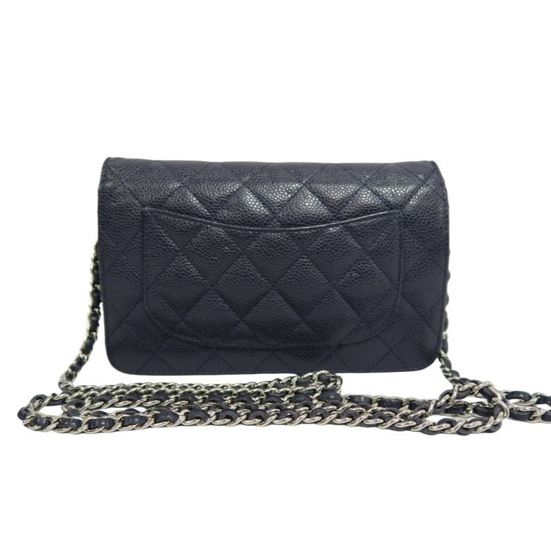 CHANEL Quilted WOC Shoulder Bag, Caviar Leather, Navy, Silver-Tone Hardware, With Guarantee Card