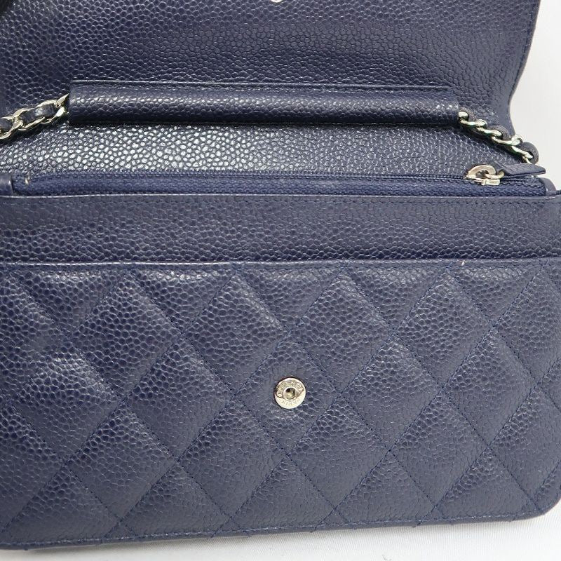 CHANEL Quilted WOC Shoulder Bag, Caviar Leather, Navy, Silver-Tone Hardware, With Guarantee Card