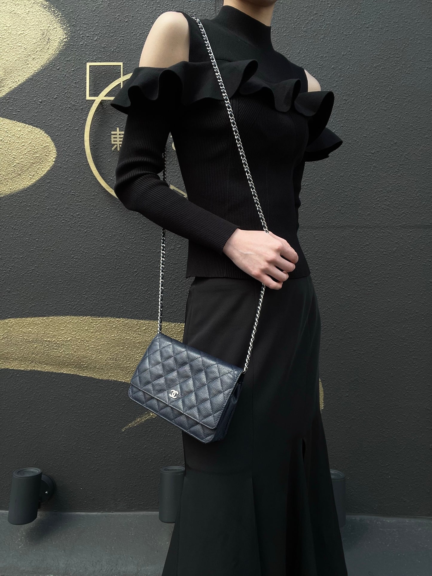 CHANEL Quilted WOC Shoulder Bag, Caviar Leather, Navy, Silver-Tone Hardware, With Guarantee Card