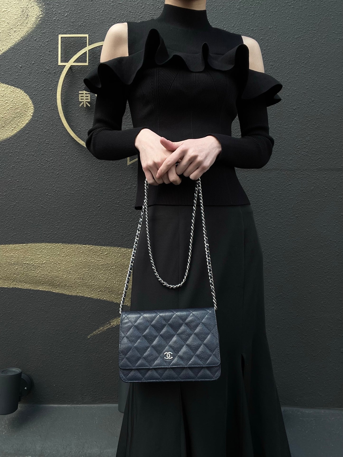CHANEL Quilted WOC Shoulder Bag, Caviar Leather, Navy, Silver-Tone Hardware, With Guarantee Card