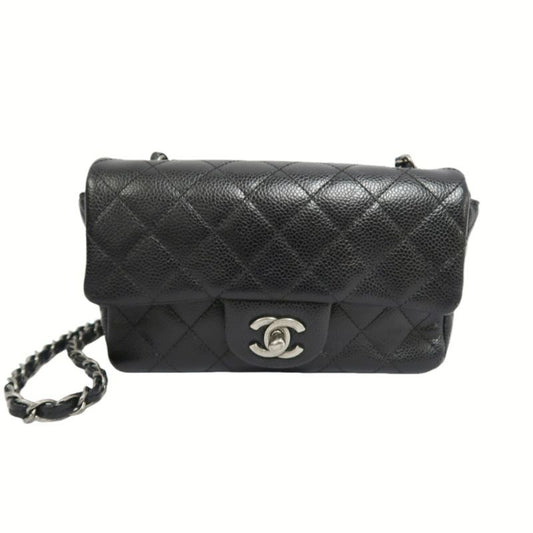 CHANEL Quilted Classic Flap Jumbo Mini Shoulder Bag, Caviar Leather, Black, Silver-Tone Hardware