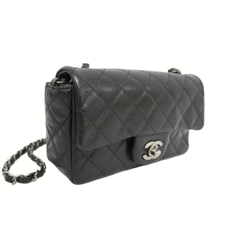 CHANEL Quilted Classic Flap Jumbo Mini Shoulder Bag, Caviar Leather, Black, Silver-Tone Hardware