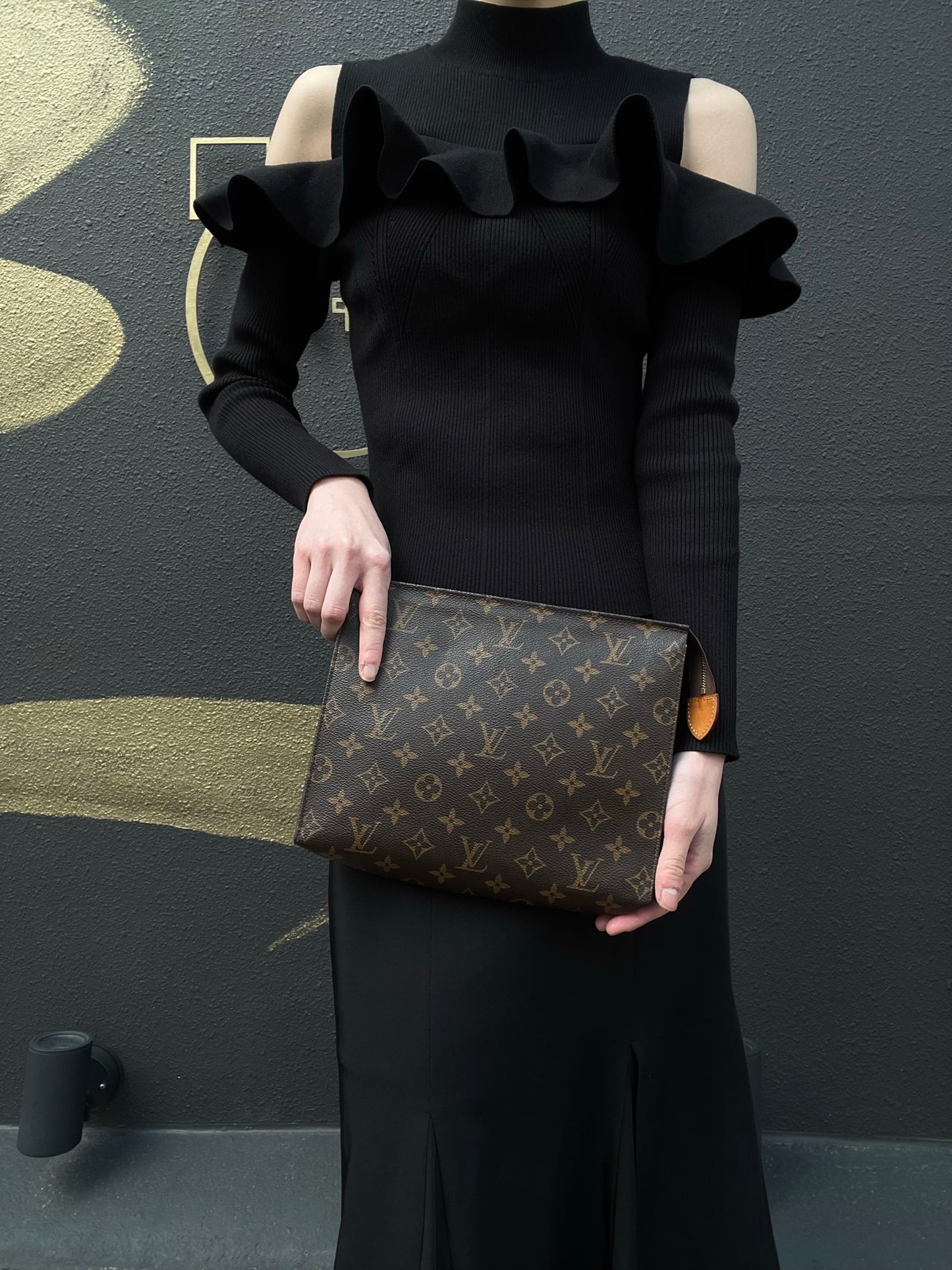 LOUIS VUITTON Poche Toilette, Second Bag / Pouch, Damier Ebene, Brown, LV Damier PVC Cosmetic Pouch, Clutch Bag