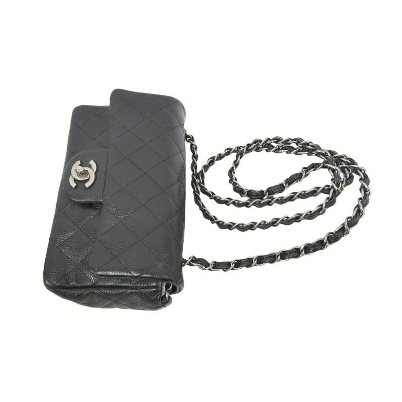 CHANEL Quilted Classic Flap Jumbo Mini Shoulder Bag, Caviar Leather, Black, Silver-Tone Hardware