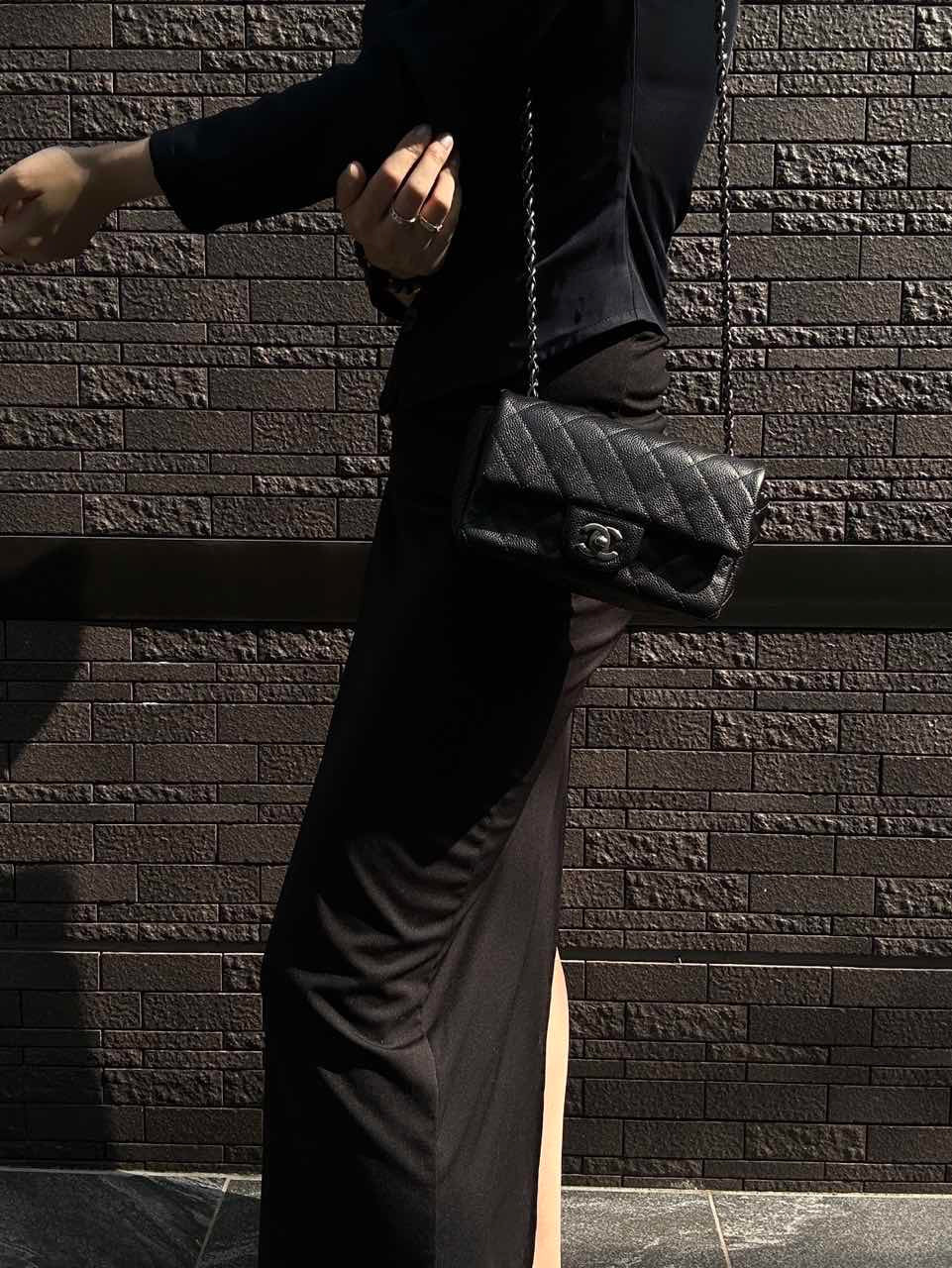 CHANEL Quilted Classic Flap Jumbo Mini Shoulder Bag, Caviar Leather, Black, Silver-Tone Hardware