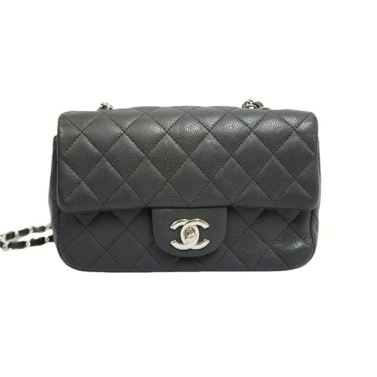 CHANEL Classic Flap Shoulder Bag, Caviar Leather, Black, Silver Hardware, No Worn Photos