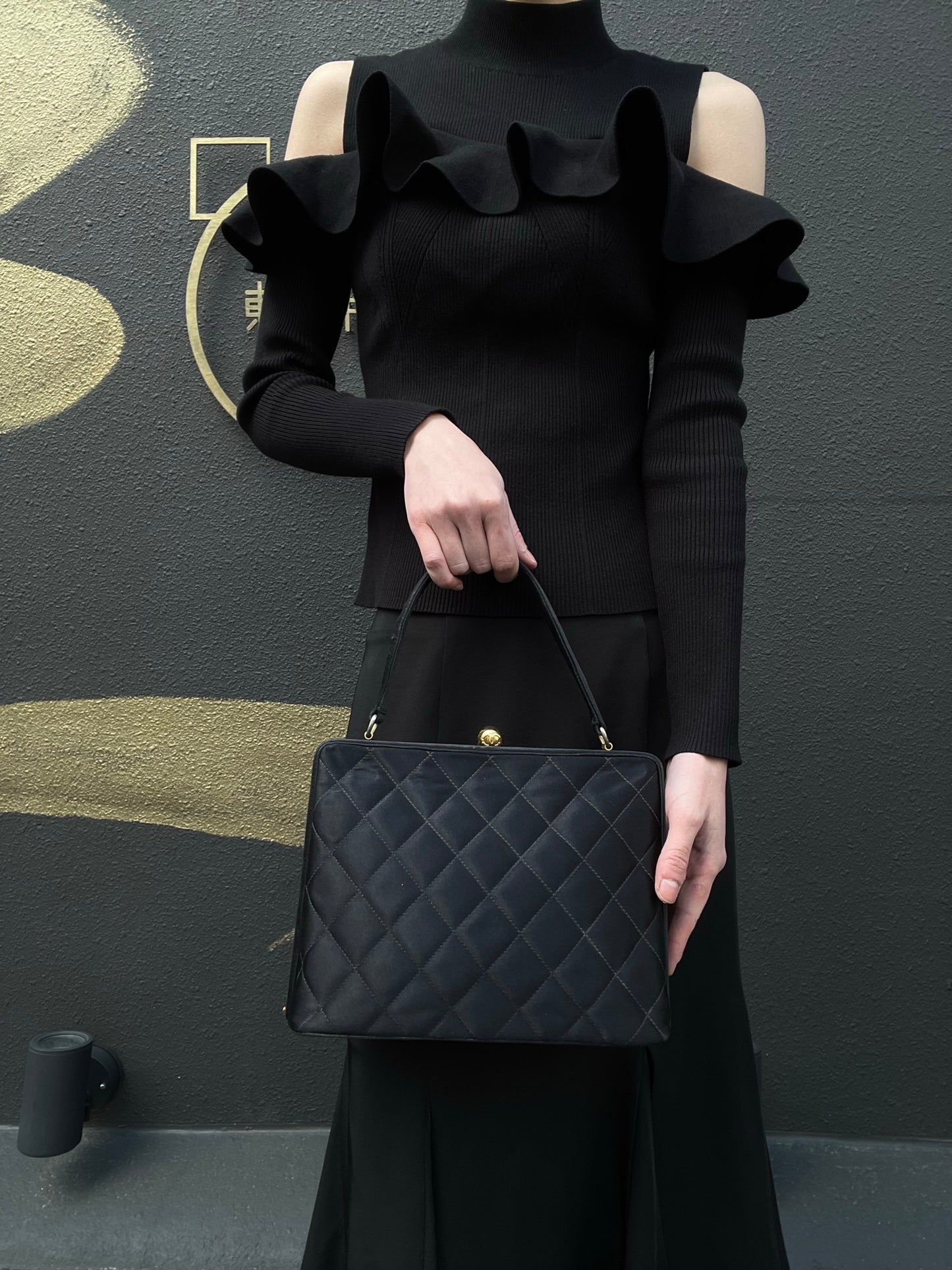 CHANEL Handbag, Canvas, Black