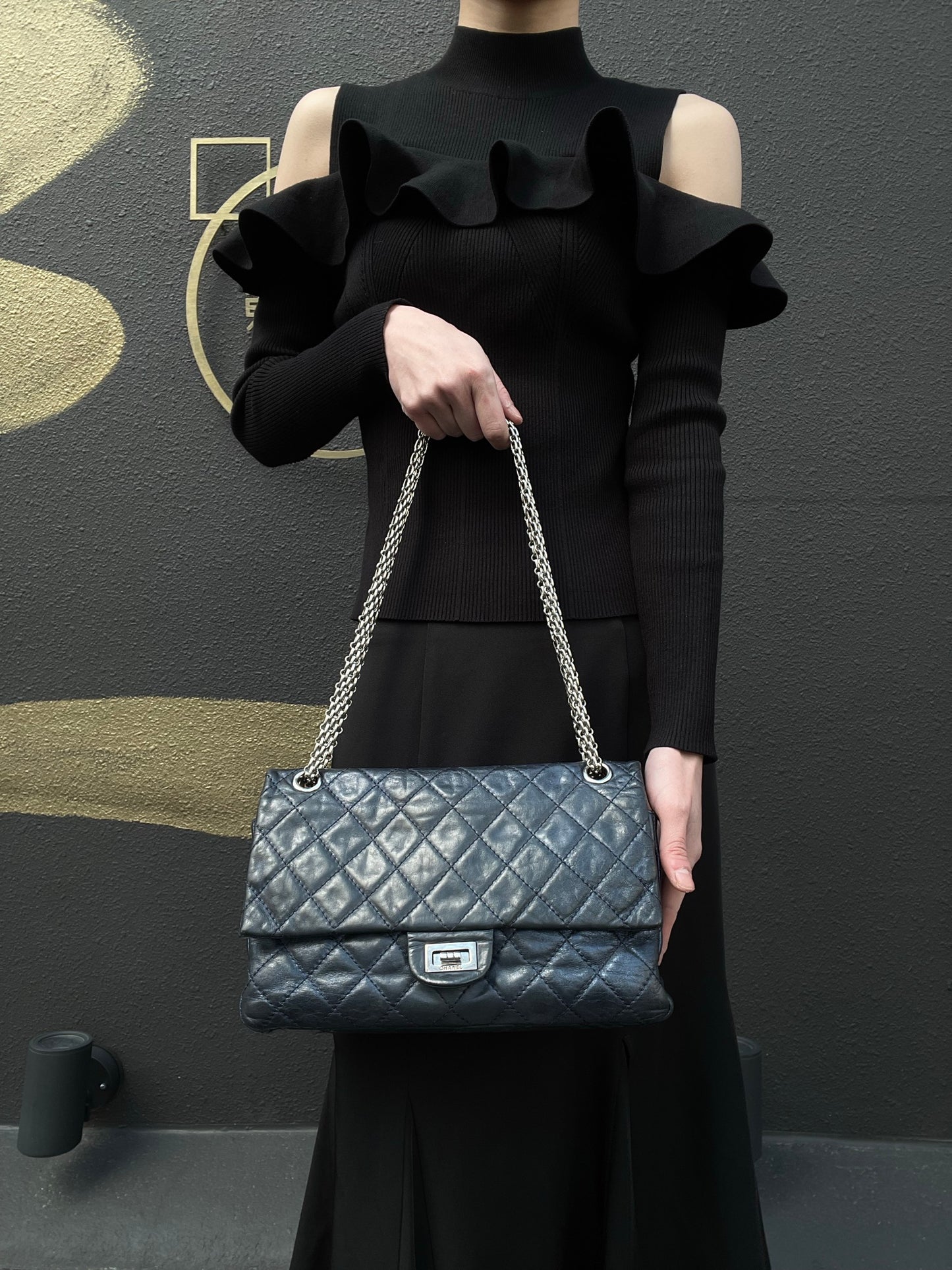 CHANEL Quilted 2.55 Shoulder Bag, Lambskin, Navy