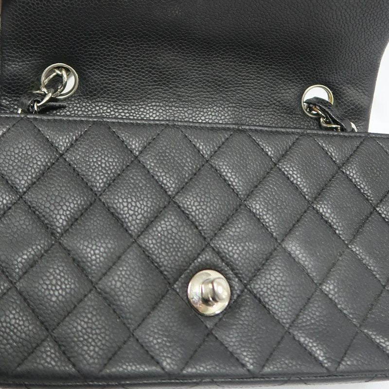 CHANEL Classic Flap Shoulder Bag, Caviar Leather, Black, Silver Hardware, No Worn Photos