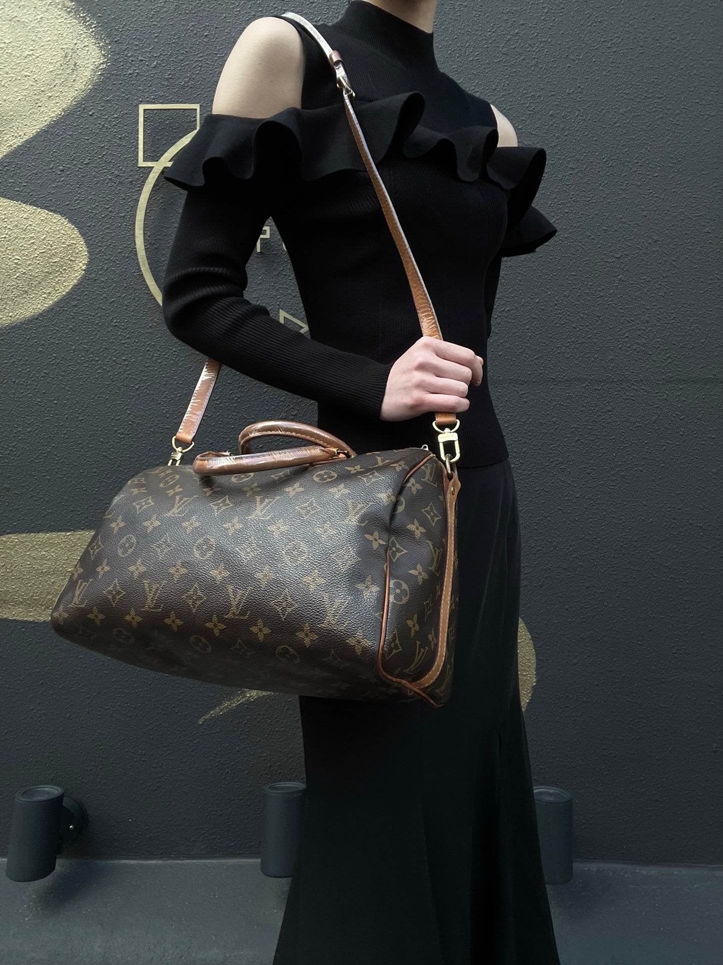 LOUIS VUITTON Speedy 30 Monogram Canvas Shoulder Bag Brown