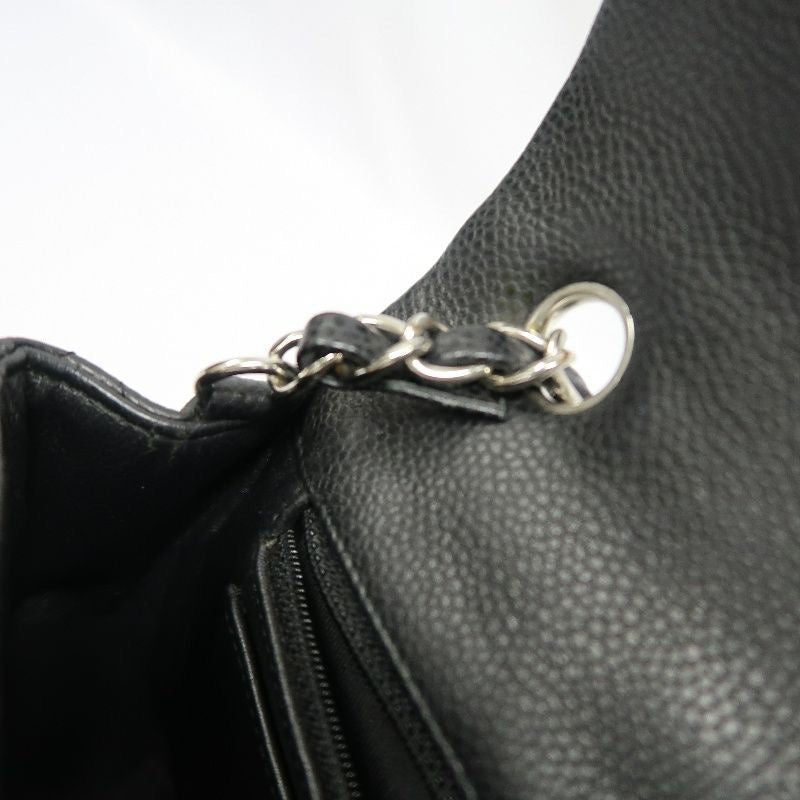 CHANEL Classic Flap Shoulder Bag, Caviar Leather, Black, Silver Hardware, No Worn Photos