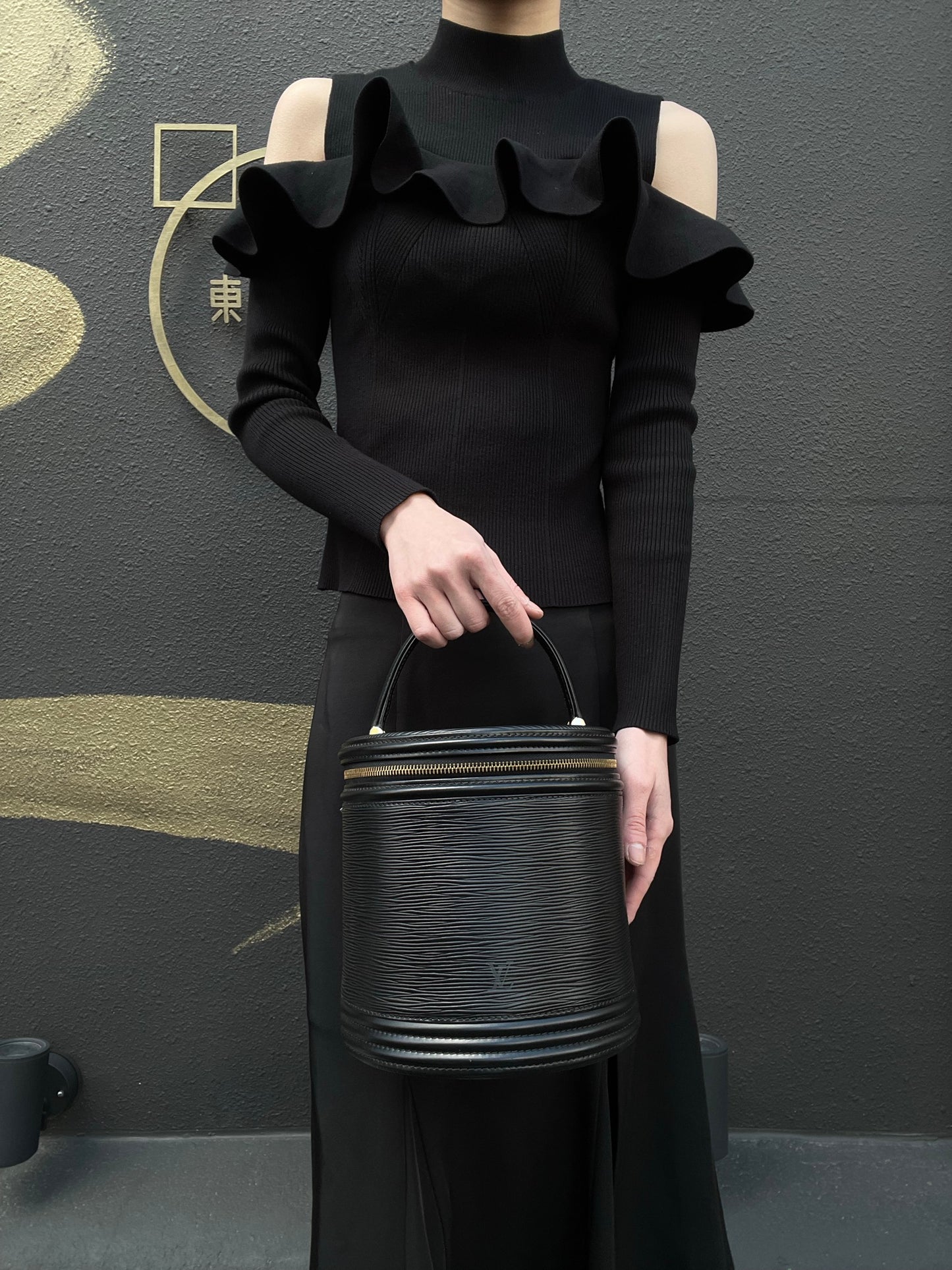 LOUIS VUITTON Cannes Epi Handbag, Black PVC, Epi Leather