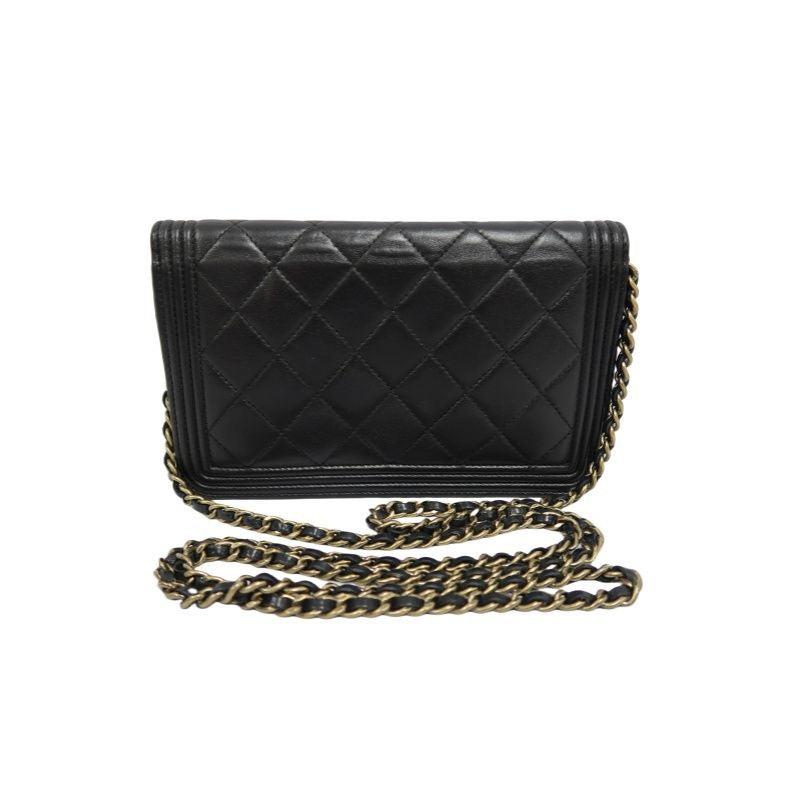 CHANEL Boy Quilted Shoulder Bag, Lambskin, Black, Gold-Tone Hardware, With Guarantee Card