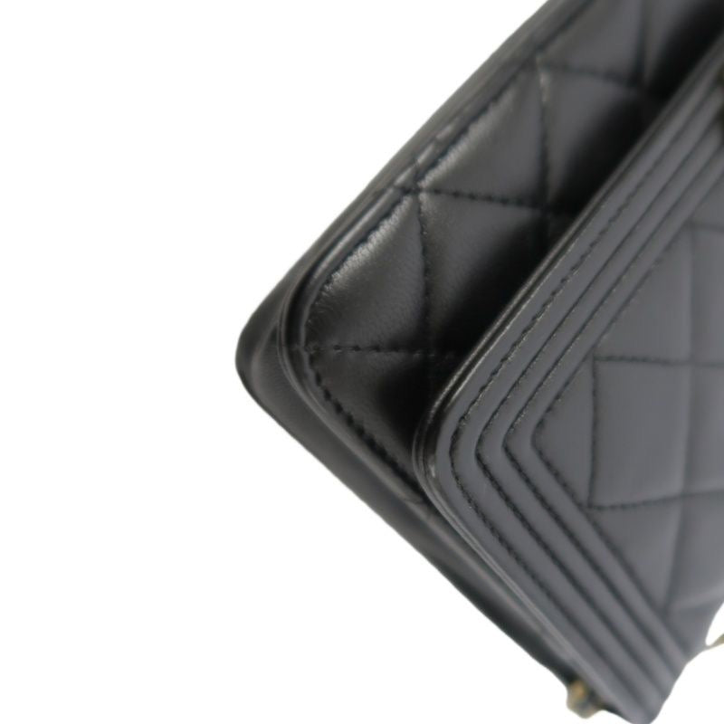 CHANEL Boy Quilted Shoulder Bag, Lambskin, Black, Gold-Tone Hardware, With Guarantee Card