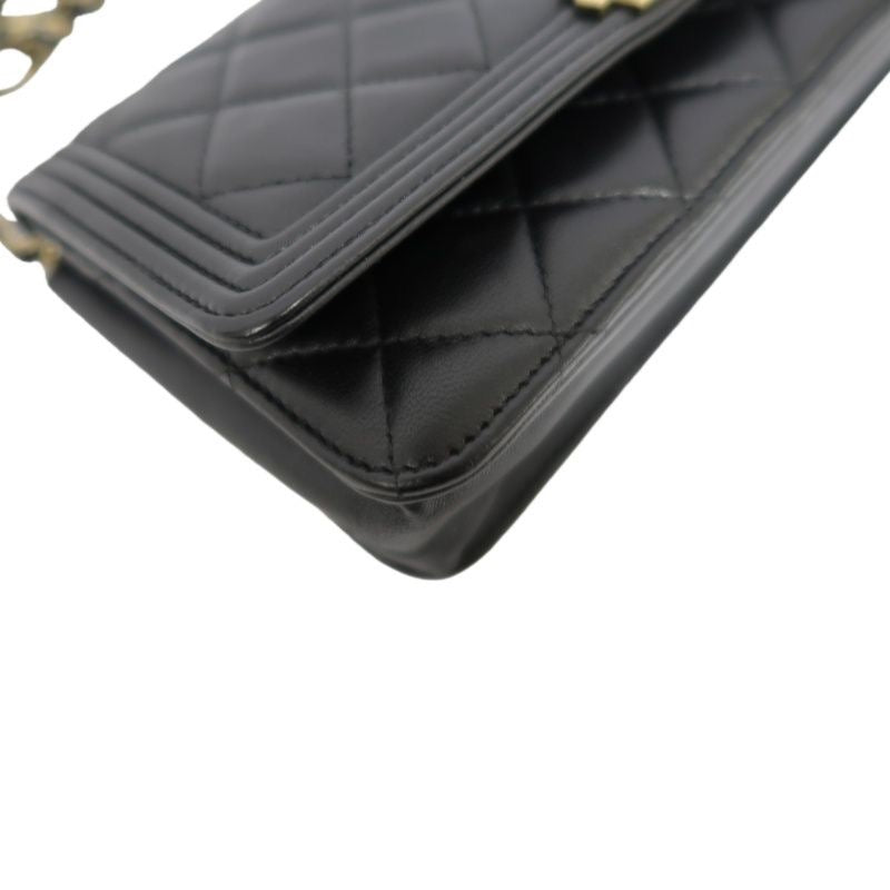 CHANEL Boy Quilted Shoulder Bag, Lambskin, Black, Gold-Tone Hardware, With Guarantee Card