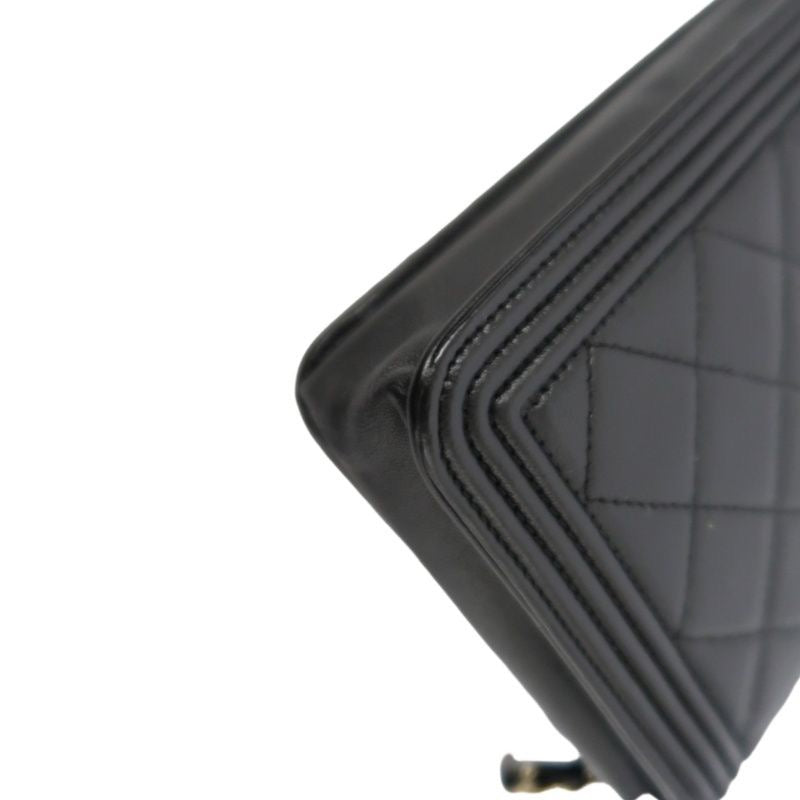CHANEL Boy Quilted Shoulder Bag, Lambskin, Black, Gold-Tone Hardware, With Guarantee Card