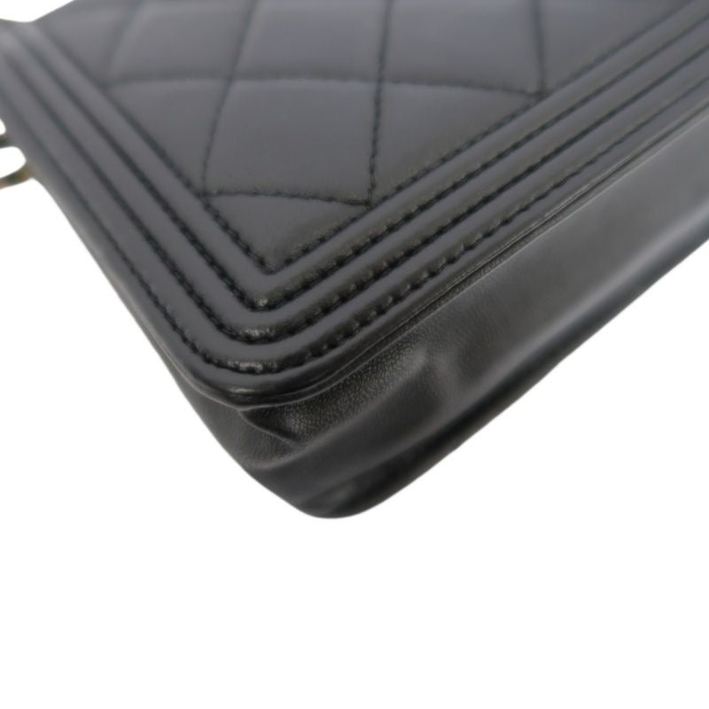 CHANEL Boy Quilted Shoulder Bag, Lambskin, Black, Gold-Tone Hardware, With Guarantee Card