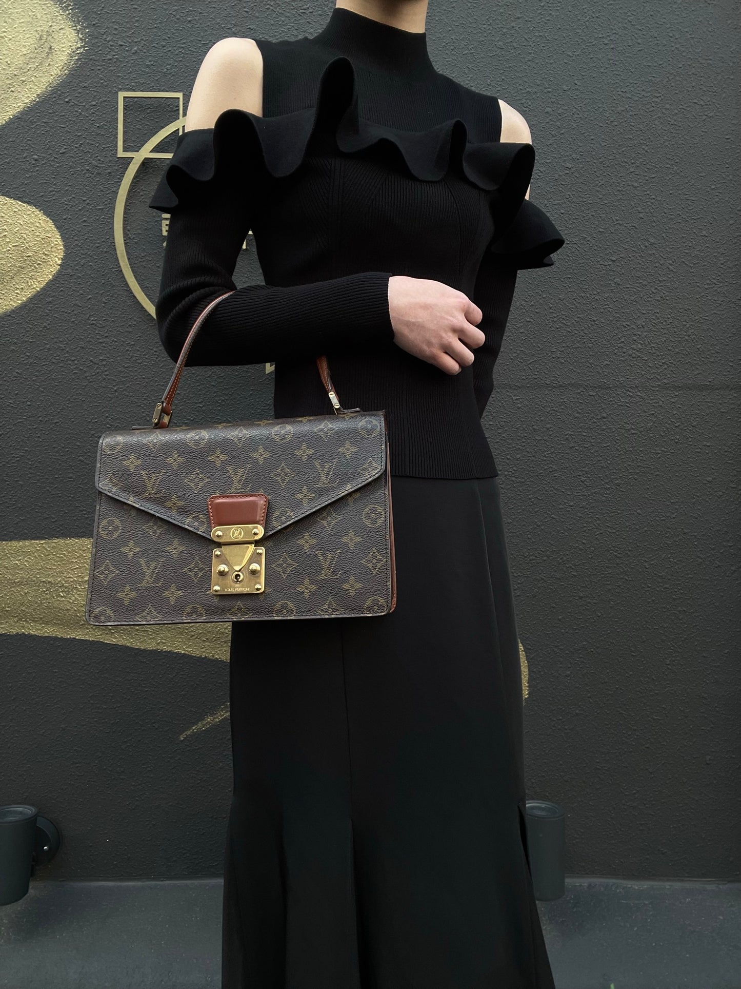 LOUIS VUITTON Concorde Monogram Handbag, Brown, with lock and key