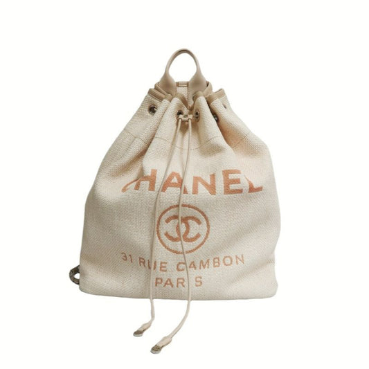 CHANEL Deauville Backpack Drawstring, Pink Canvas, Authenticity Card Included