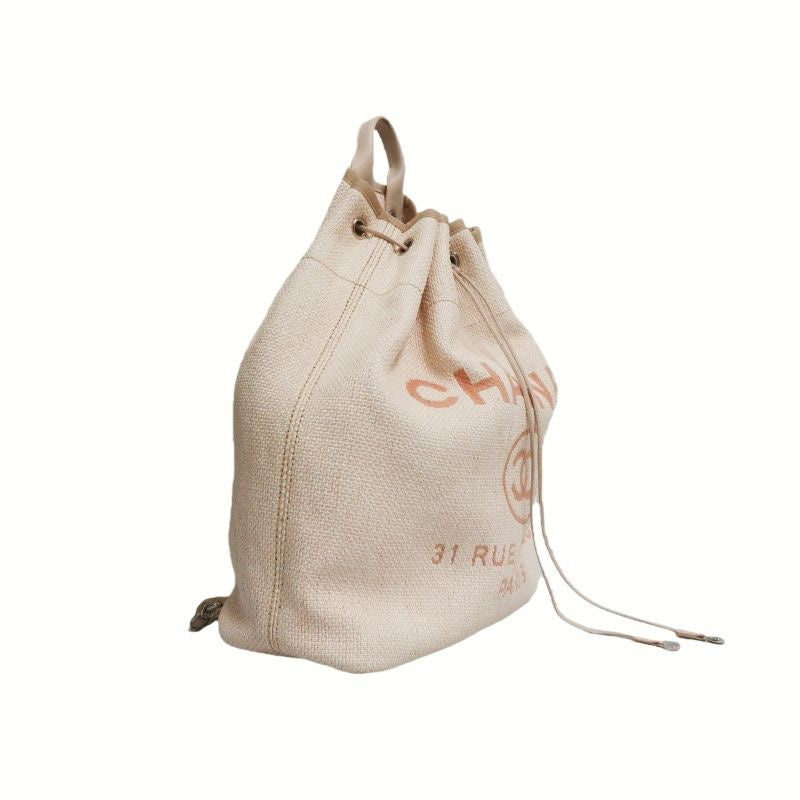 CHANEL Deauville Backpack Drawstring, Pink Canvas, Authenticity Card Included