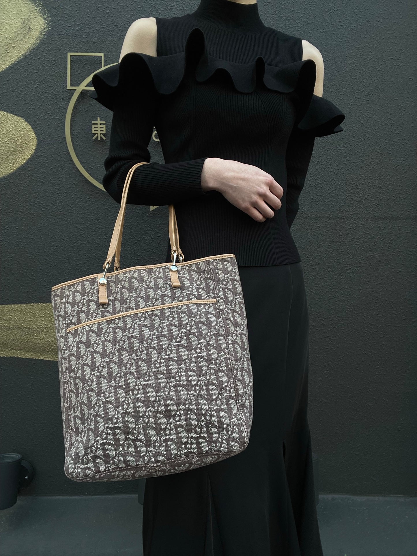 DIOR Trotter Shoulder Bag, Canvas, Brown