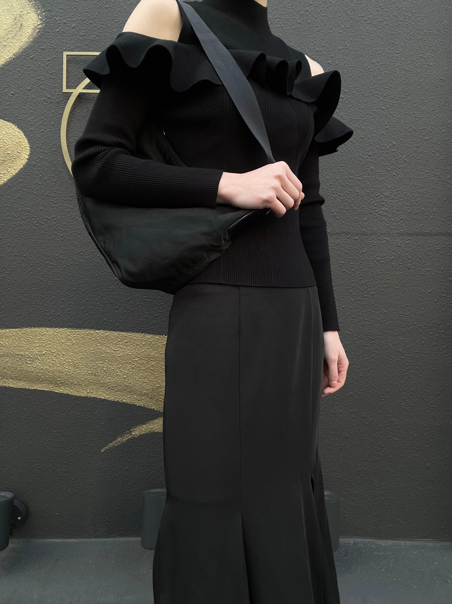 PRADA shoulder bag, nylon, black, silver hardware