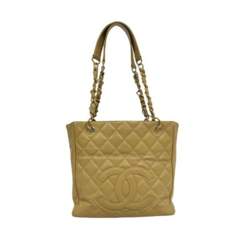 CHANEL Quilted GST Tote Bag, Caviar Leather, Milk Tea Beige, Gold-Tone Hardware, With Guarantee Card
