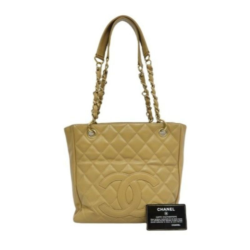 CHANEL Quilted GST Tote Bag, Caviar Leather, Milk Tea Beige, Gold-Tone Hardware, With Guarantee Card