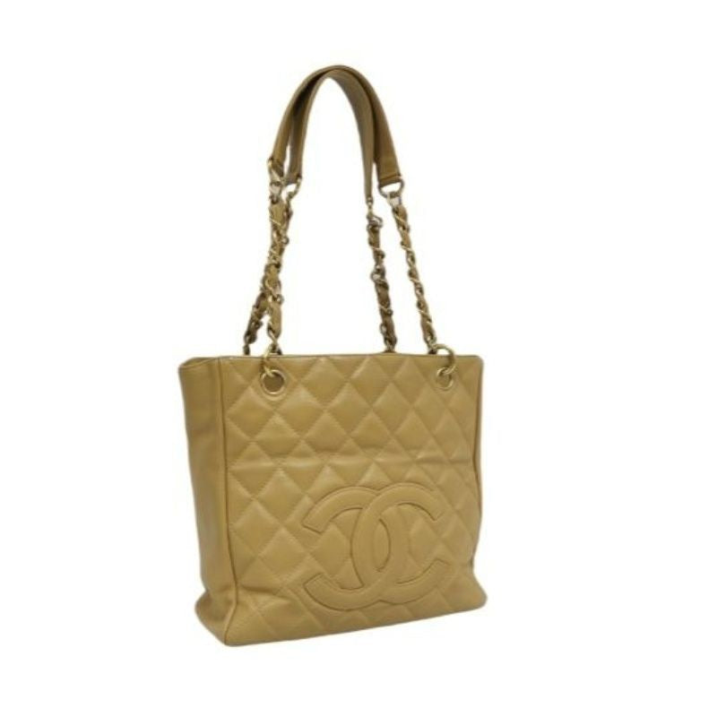 CHANEL Quilted GST Tote Bag, Caviar Leather, Milk Tea Beige, Gold-Tone Hardware, With Guarantee Card