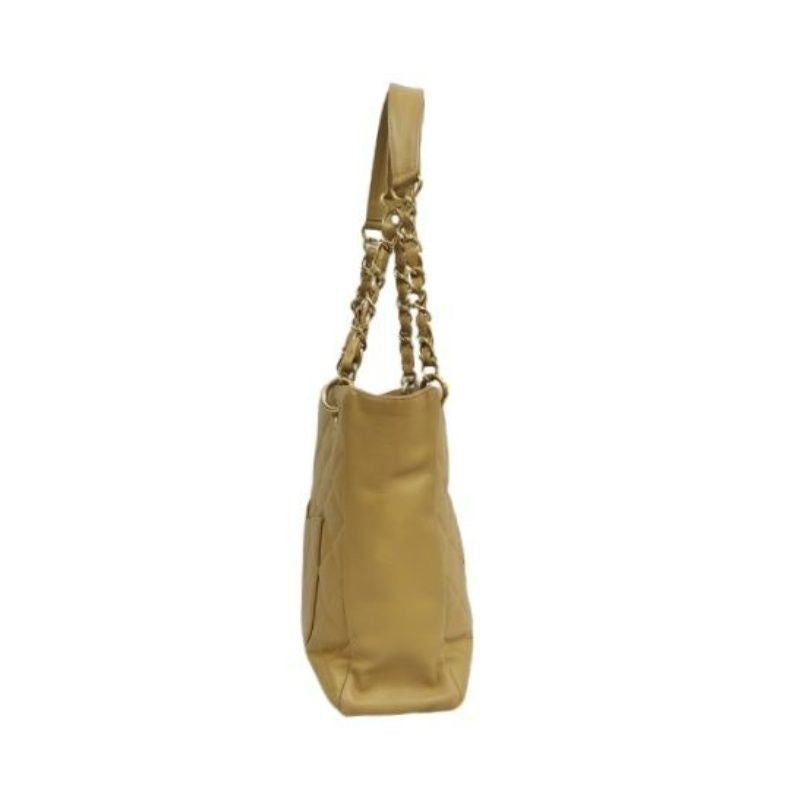 CHANEL Quilted GST Tote Bag, Caviar Leather, Milk Tea Beige, Gold-Tone Hardware, With Guarantee Card