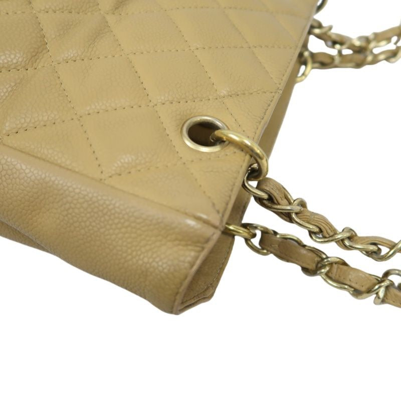 CHANEL Quilted GST Tote Bag, Caviar Leather, Milk Tea Beige, Gold-Tone Hardware, With Guarantee Card