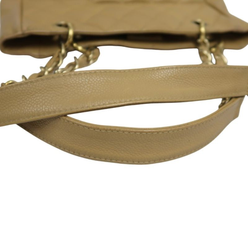 CHANEL Quilted GST Tote Bag, Caviar Leather, Milk Tea Beige, Gold-Tone Hardware, With Guarantee Card