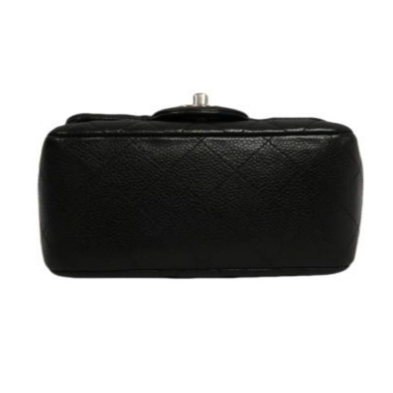 CHANEL Quilted Mini Square Flap Bag, Caviar Leather, Black, Silver-Tone Hardware, With Guarantee Card