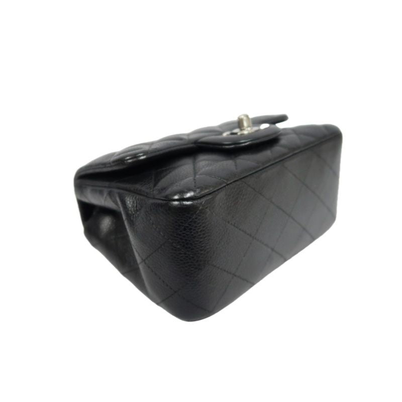CHANEL Quilted Mini Square Flap Bag, Caviar Leather, Black, Silver-Tone Hardware, With Guarantee Card