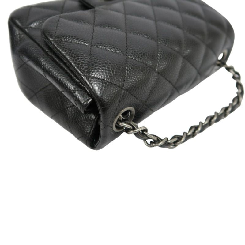 CHANEL Quilted Mini Square Flap Bag, Caviar Leather, Black, Silver-Tone Hardware, With Guarantee Card
