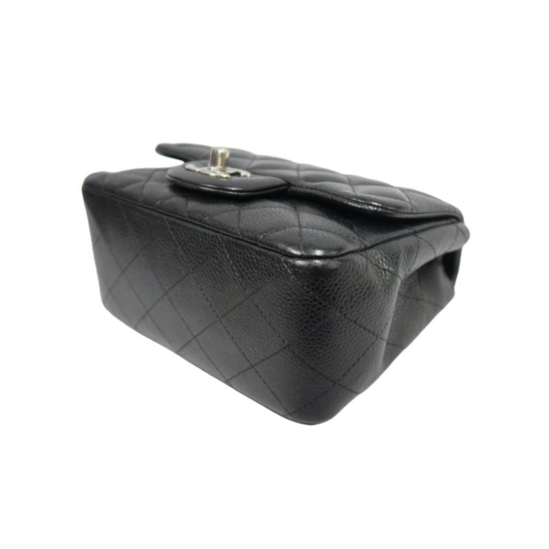 CHANEL Quilted Mini Square Flap Bag, Caviar Leather, Black, Silver-Tone Hardware, With Guarantee Card