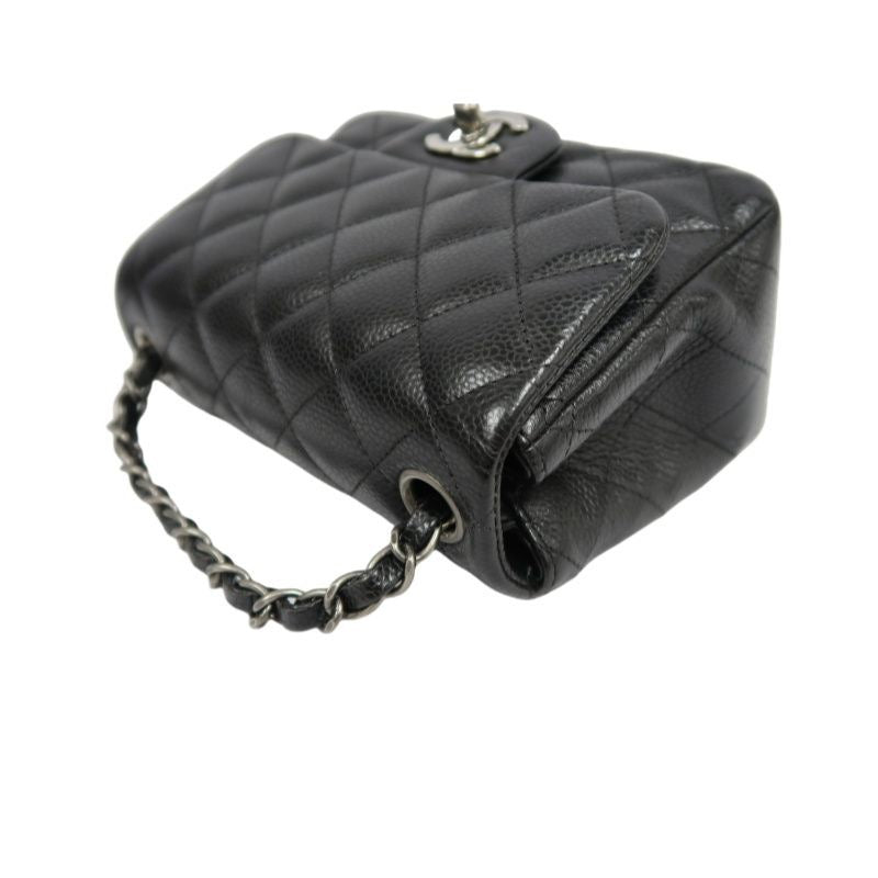 CHANEL Quilted Mini Square Flap Bag, Caviar Leather, Black, Silver-Tone Hardware, With Guarantee Card