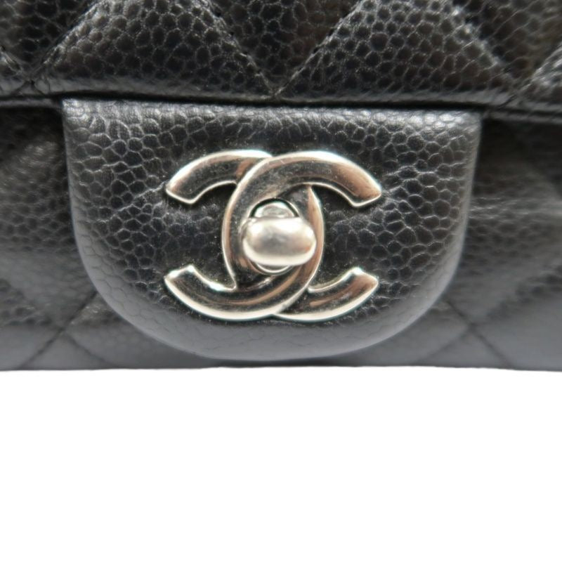 CHANEL Quilted Mini Square Flap Bag, Caviar Leather, Black, Silver-Tone Hardware, With Guarantee Card