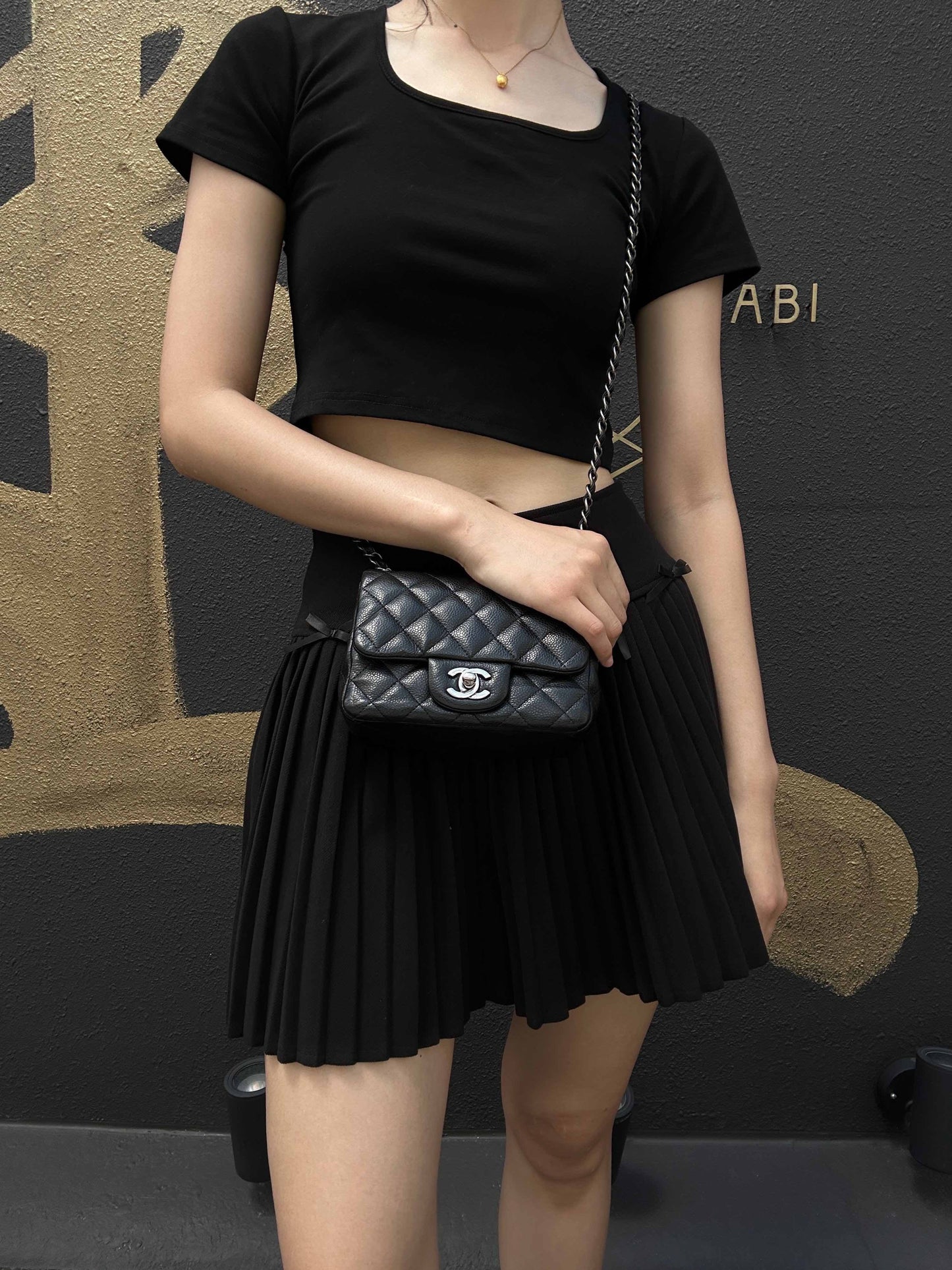 CHANEL Quilted Mini Square Flap Bag, Caviar Leather, Black, Silver-Tone Hardware, With Guarantee Card